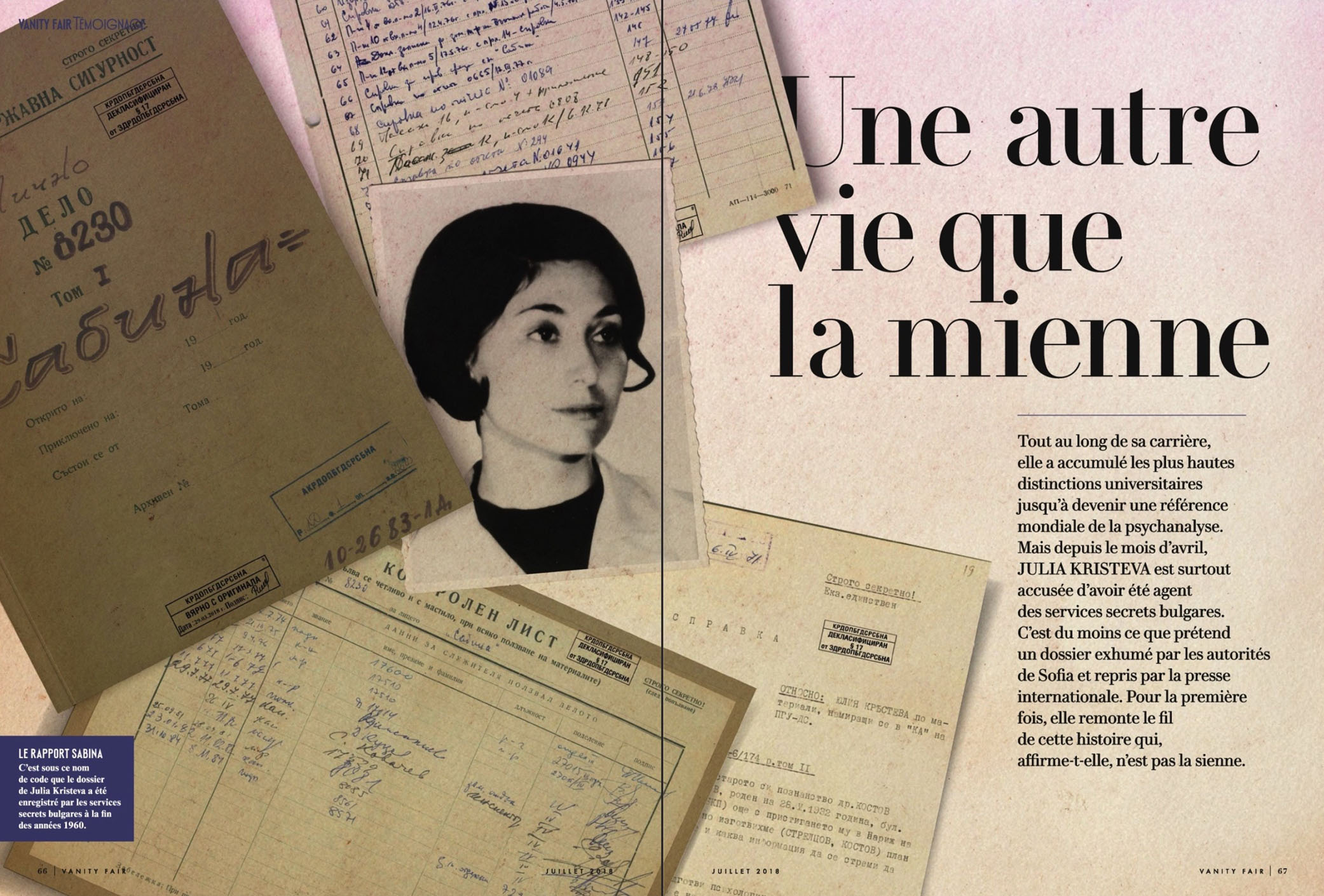 Espionne, moi? - Julia Kristeva, "Une autre vie que la mienne", Vanity Fair, juillet, 2018